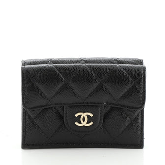 Chanel Trifold Classic Flap Wallet Quilted Caviar Small