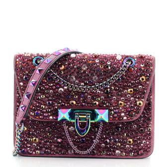 Valentino Demilune Shoulder Bag Crystal Embellished Suede Mini