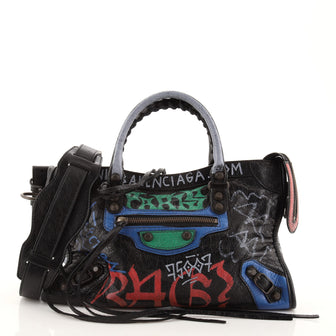 Balenciaga City Graffiti Classic Studs Bag Leather Small