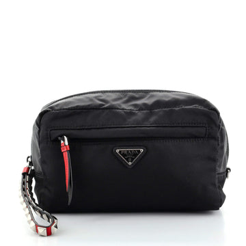Prada New Vela Toiletry Pouch Tessuto with Studded Leather Small