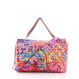 Chanel Chain Flap Bag Quilted Printed Foulard Large