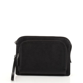 Prada Double Zip Wristlet Pouch Saffiano Leather Small