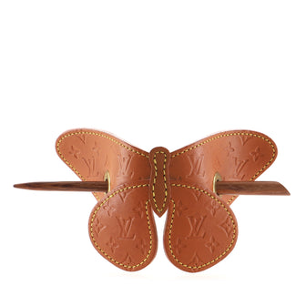 Louis Vuitton Butterfly Hair Pin Barrette Monogram Vachetta Leather