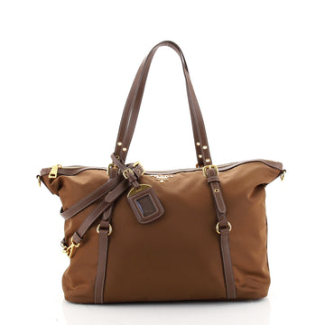 Prada Convertible Logo Tote Tessuto and Leather Large