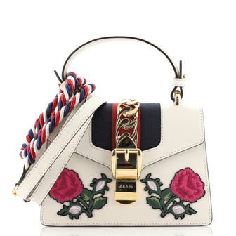 Gucci Sylvie Top Handle Bag Embellished Leather Mini