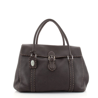 Fendi Selleria Linda Satchel Pebbled Leather Large