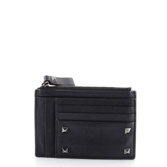 Valentino Rockstud Zip Card Holder Leather