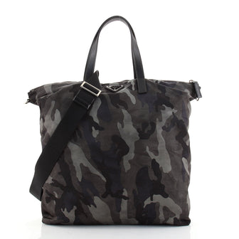 Prada Convertible Tote Printed Tessuto with Saffiano Large