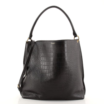 Saint Laurent Tag Hobo Crocodile Embossed Leather Medium