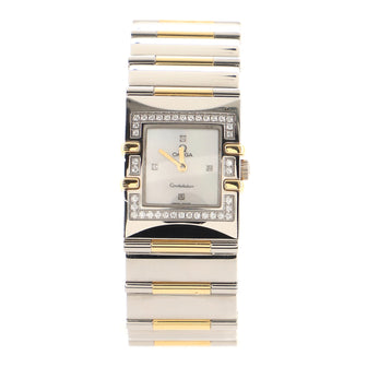 Omega Constellation Quadra Quartz Watch Stainless Steel and Yellow Gold with Diamond Bezel and Markers and Mother of Pearl 24