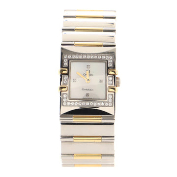 Omega Constellation Quadra Quartz Watch Stainless Steel and Yellow Gold with Diamond Bezel and Markers and Mother of Pearl 24