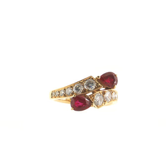 Piaget Vintage Bypass Cocktail Ring 18K Yellow Gold with Rubies and Diamonds