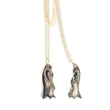 Gucci Ghost Pendant Pair Necklace 18K Yellow Gold and Sterling Silver