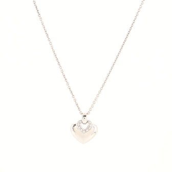 Bvlgari Doppio Cuore Heart Pendant Necklace 18K White Gold with Diamonds