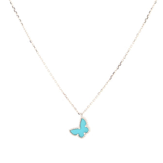 Van Cleef & Arpels Sweet Alhambra Butterfly Pendant 18K White Gold and Turquoise Necklace