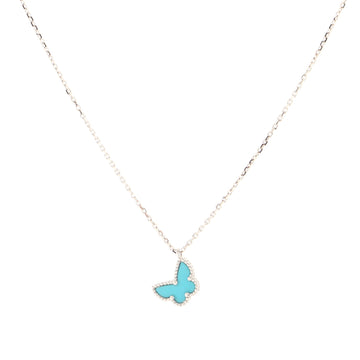 Van Cleef & Arpels Sweet Alhambra Butterfly Pendant 18K White Gold and Turquoise Necklace