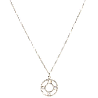Tiffany & Co. Atlas Open Medallion Pendant Necklace 18K White Gold with Pave Diamonds Small