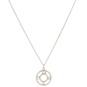 Tiffany & Co. Atlas Open Medallion Pendant Necklace 18K White Gold with Pave Diamonds Small