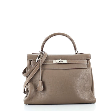 Hermes Kelly Handbag Grey Clemence with Palladium Hardware 32