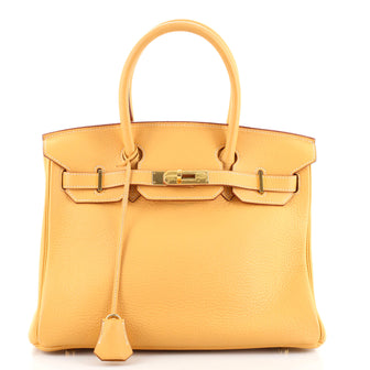 Hermes Birkin Handbag Brown Clemence with Gold Hardware 30