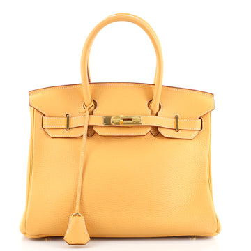 Hermes Birkin Handbag Brown Clemence with Gold Hardware 30