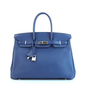 Hermes Sea Surf Birkin Handbag Blue Novillo with Palladium Hardware 35