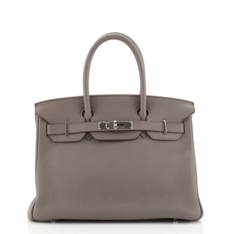 Hermes Birkin Handbag Grey Clemence with Palladium Hardware 30