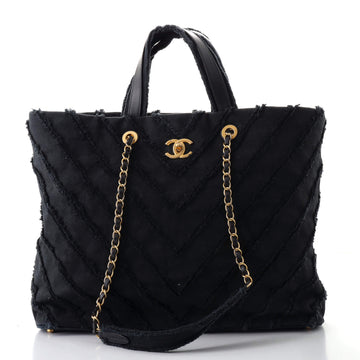 Chanel Shopping Tote Chevron Canvas Patchwork Large