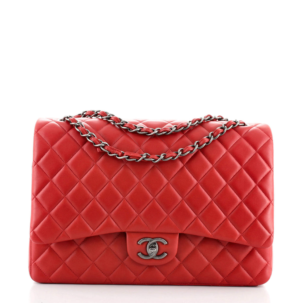 Chanel Classic Double Flap Bag Quilted Lambskin Maxi Red 8700998