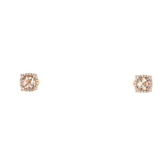 David Yurman Petite Chatelaine Bezel Stud Earrings 18K Rose Gold with Morganite and Diamonds 7mm