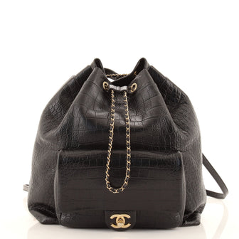 Chanel Drawstring Backpack Crocodile Embossed Calfskin Large