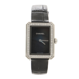 Chanel Boy·Friend Quartz Watch White Gold and Alligator with Diamond Bezel 22