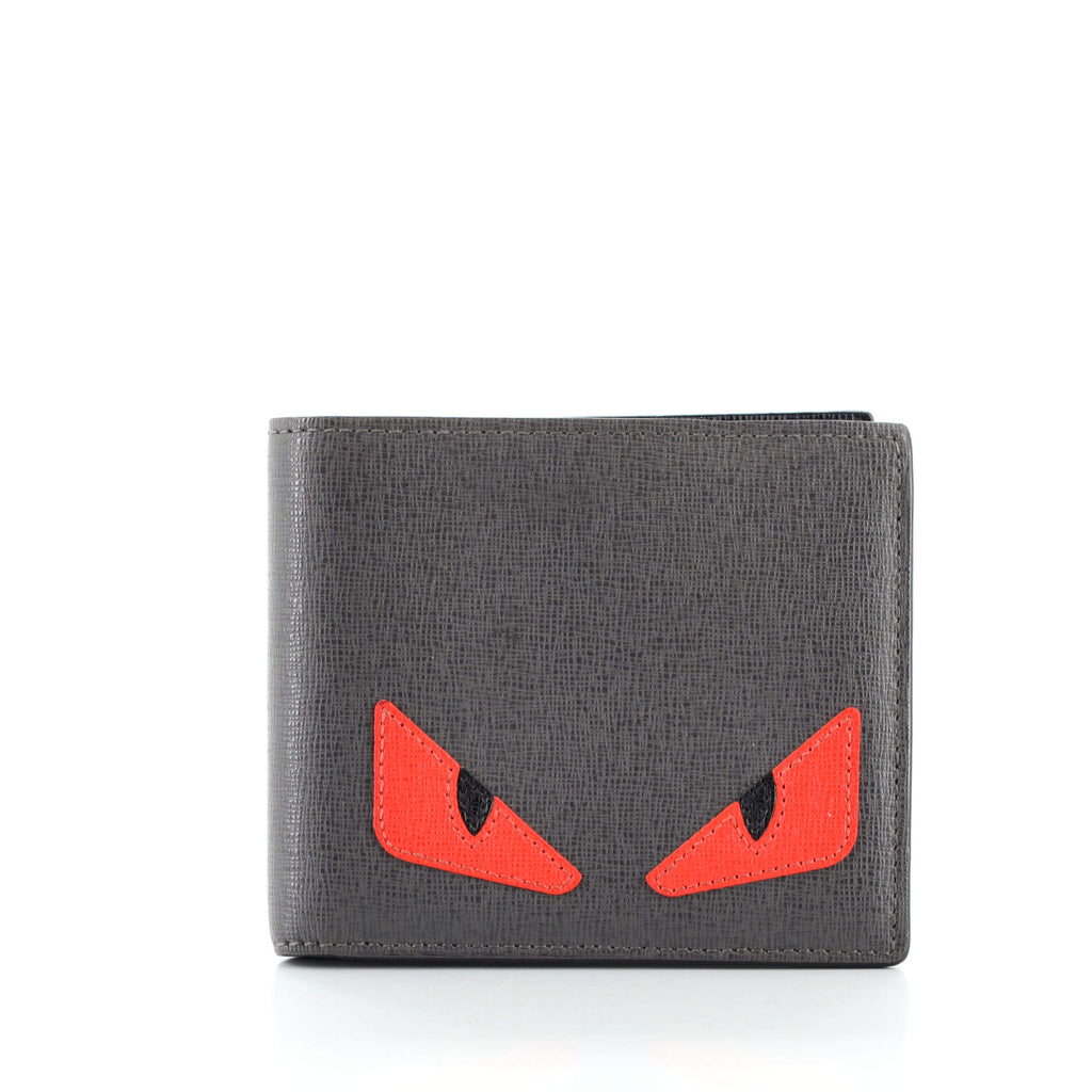 Fendi Monster Bifold Wallet Leather Compact Gray 870373