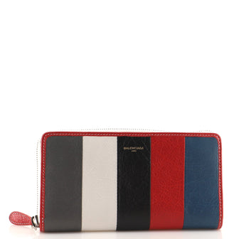 Balenciaga Bazar Zip Around Wallet Striped Leather Long
