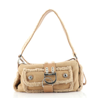 Christian Dior Flight Shoulder Bag Leather and Shearling Medium