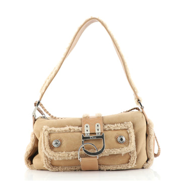 Christian Dior Flight Shoulder Bag Leather and Shearling Medium