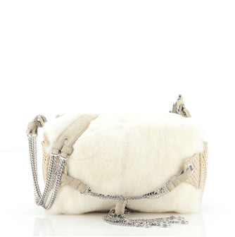 Bottega Veneta Chain Tassel Zip Shoulder Bag Fur and Suede Small