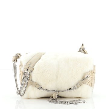 Bottega Veneta Chain Tassel Zip Shoulder Bag Fur and Suede Small