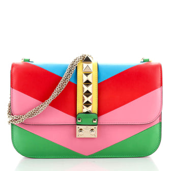 Valentino 1973 Glam Lock Shoulder Bag Striped Leather Medium