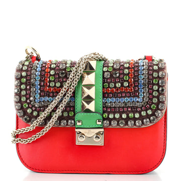 Valentino Glam Lock Shoulder Bag Embellished Leather Small