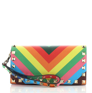 Valentino 1973 Wristlet Bifold Wallet Striped Leather Long