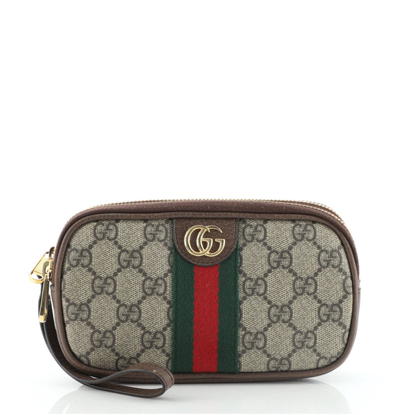 Gucci Ophidia Double Zip Wristlet Pouch GG Coated Canvas Small 87134