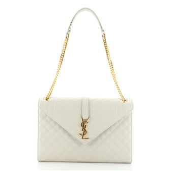 Saint Laurent Classic Monogram Envelope Satchel Quilted Leather Large