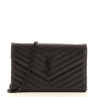Saint Laurent Classic Monogram Wallet on Chain Matelasse Chevron Leather Medium