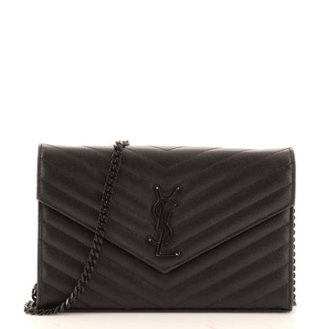 Saint Laurent Classic Monogram Wallet on Chain Matelasse Chevron Leather Medium