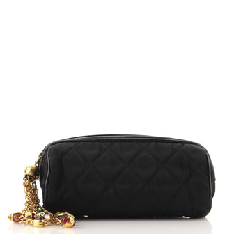 Chanel Vintage Gripoix Tassel Zip Clutch  Quilted Satin Small