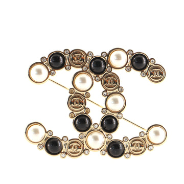 Chanel CC Brooch Metal with Crystals and Faux Pearls