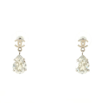 Chanel CC Teardrop Dangle Earrings Metal with Crystals
