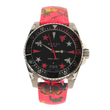 Gucci Dive 200M Quartz Watch Stainless Steel and Printed Leather 40