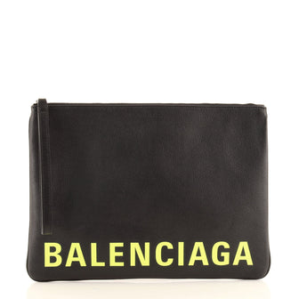 Balenciaga Logo Ville Wristlet Pouch Leather Large